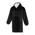 Couverture à capuche en flanelle de polyester avec poche frontale couleur noir