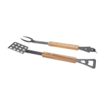 Kit d’outils pour barbecue 4 en 1 avec manche en bois couleur naturel