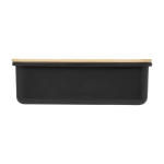 Boîte à lunch en plastique recyclé avec couvercle en bambou couleur noir troisième vue frontale