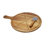 Planche à découper pour pizza en bois d’acacia avec 6 rainures couleur bois
