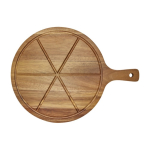Planche à découper pour pizza en bois d’acacia avec 6 rainures couleur bois troisième vue frontale