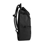 Sac à dos en polyester recyclé 900D de grande capacité avec sangles couleur noir deuxième vue latérale