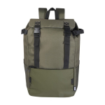 Sac à dos en polyester recyclé 900D de grande capacité avec sangles couleur vert troisième vue frontale