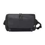 Sac bandoulière en polyester recyclé certifié GRS avec compartiments couleur noir deuxième vue frontale