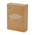 Mini haut-parleur Bluetooth 2.0 en plastique recyclé 3W couleur blanc deuxième vue avec boîte