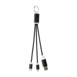 Câble de chargement 4 en 1 en aluminium recyclé avec porte-clés inclus couleur noir deuxième vue frontale