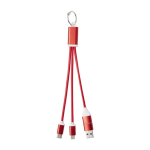 Câble de chargement 4 en 1 en aluminium recyclé avec porte-clés inclus couleur rouge deuxième vue frontale