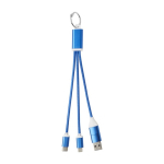Câble de chargement 4 en 1 en aluminium recyclé avec porte-clés inclus couleur bleu roi deuxième vue frontale