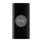 Batterie externe sans fil en aluminium recyclé 8 000 mAh couleur noir deuxième vue frontale