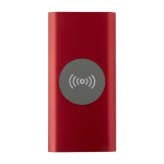 Batterie externe sans fil en aluminium recyclé 8 000 mAh couleur rouge deuxième vue frontale
