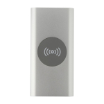 Batterie externe sans fil en aluminium recyclé 8 000 mAh couleur argenté deuxième vue frontale
