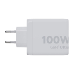 Chargeur mural en plastique recyclé avec 3 ports 100W couleur blanc deuxième vue latérale