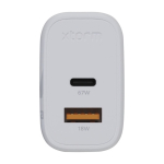 Chargeur mural avec 2 ports USB et puissance de 67W couleur blanc deuxième vue frontale