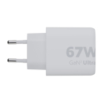 Chargeur mural avec 2 ports USB et puissance de 67W couleur blanc deuxième vue latérale