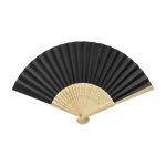 Éventail en bambou et papier avec détails décoratifs couleur noir troisième vue frontale