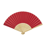 Éventail en bambou et papier avec détails décoratifs couleur rouge troisième vue frontale