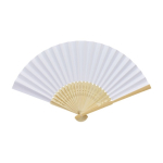 Éventail en bambou et papier avec détails décoratifs couleur blanc troisième vue frontale