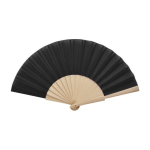 Éventail à main fabriqué en bois et polyester avec design uni couleur noir troisième vue frontale