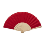 Éventail à main fabriqué en bois et polyester avec design uni couleur rouge troisième vue frontale