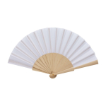 Éventail à main fabriqué en bois et polyester avec design uni couleur blanc troisième vue frontale
