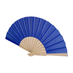 Éventail à main fabriqué en bois et polyester avec design uni couleur bleu roi