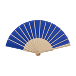 Éventail à main fabriqué en bois et polyester avec design uni couleur bleu roi deuxième vue arrière