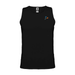 T-shirt de sport pour enfant 140 g/m² Roly Kinder-Sportshirt mit abnehmbarem Etikett, 140 g/m2, Roly couleur noir vue impression sérigraphique