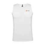 T-shirt de sport pour enfant 140 g/m² Roly Kinder-Sportshirt mit abnehmbarem Etikett, 140 g/m2, Roly couleur blanc vue impression sérigraphique