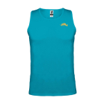 T-shirt de sport pour enfant 140 g/m² Roly Kinder-Sportshirt mit abnehmbarem Etikett, 140 g/m2, Roly couleur turquoise vue impression sérigraphique
