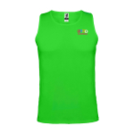 T-shirt de sport pour enfant 140 g/m² Roly Kinder-Sportshirt mit abnehmbarem Etikett, 140 g/m2, Roly couleur vert lime vue impression sérigraphique