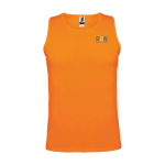 T-shirt de sport pour enfant 140 g/m² Roly Kinder-Sportshirt mit abnehmbarem Etikett, 140 g/m2, Roly couleur orange fluorescent vue impression sérigraphique
