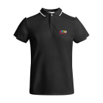 Polo de sport enfant en polyester à manches courtes 140 g/m² Roly Kurzarm-Kinder-Sport-Polo aus Polyester, 140 g/m2 Roly couleur blanc/noir vue impression sérigraphique
