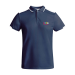 Polo de sport enfant en polyester à manches courtes 140 g/m² Roly Kurzarm-Kinder-Sport-Polo aus Polyester, 140 g/m2 Roly couleur bleu marine vue impression sérigraphique