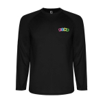 T-shirt technique pour enfants à manches longues 150 g/m² Roly Technisches Langarm-Sport-T-Shirt für Kinder, 150 g/m2 Roly couleur noir vue impression sérigraphique