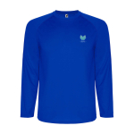 T-shirt technique pour enfants à manches longues 150 g/m² Roly Technisches Langarm-Sport-T-Shirt für Kinder, 150 g/m2 Roly couleur bleu vue impression sérigraphique
