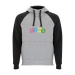 Sweat bicolore à capuche pour enfant 280 g/m² Roly Badet couleur noir vue impression sérigraphique