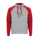 Sweat bicolore à capuche pour enfant 280 g/m² Roly Badet couleur rouge vue impression sérigraphique