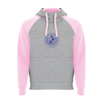 Sweat bicolore à capuche pour enfant 280 g/m² Roly Badet couleur rose clair  vue impression sérigraphique