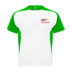 T-shirt de sport pour enfant bicolore 140 g/m² Roly Bugatti couleur vert vue impression sérigraphique