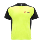 T-shirt de sport pour enfant bicolore 140 g/m² Roly Bugatti couleur jaune fluorescent vue impression sérigraphique