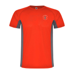 T-shirt de sport bicolore pour enfant en polyester 140 g/m² Roly Bicolor Kinder-Sport-T-Shirt aus Polyester, 140 g/m2 Roly couleur rouge vue impression sérigraphique