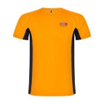 T-shirt de sport bicolore pour enfant en polyester 140 g/m² Roly Bicolor Kinder-Sport-T-Shirt aus Polyester, 140 g/m2 Roly couleur orange vue impression sérigraphique