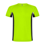 T-shirt de sport bicolore pour enfant en polyester 140 g/m² Roly Bicolor Kinder-Sport-T-Shirt aus Polyester, 140 g/m2 Roly couleur vert fluorescent