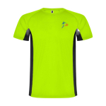 T-shirt de sport bicolore pour enfant en polyester 140 g/m² Roly Bicolor Kinder-Sport-T-Shirt aus Polyester, 140 g/m2 Roly couleur vert fluorescent vue impression sérigraphique
