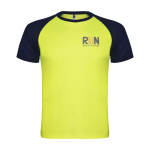 T-shirt de sport pour enfant bicolore 140 g/m² Roly Indianapolis couleur jaune vue impression sérigraphique