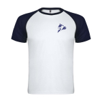T-shirt de sport pour enfant bicolore 140 g/m² Roly Indianapolis couleur bleu marine vue impression sérigraphique