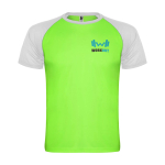 T-shirt de sport pour enfant bicolore 140 g/m² Roly Indianapolis couleur vert fluorescent vue impression sérigraphique