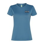 T-shirt de sport pour femme en polyester recyclé 100 g/m² Roly couleur bleu pastel vue impression sérigraphique