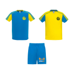 Ensemble sportif unisexe en polyester, 2 T-shirts Roly 140 g/m2 Unisex-Sportset aus Polyester mit 2 T-Shirts, 140 g/m2 Roly couleur jaune vue impression sérigraphique