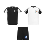 Ensemble sportif unisexe en polyester, 2 T-shirts Roly 140 g/m2 Unisex-Sportset aus Polyester mit 2 T-Shirts, 140 g/m2 Roly couleur blanc/noir vue impression sérigraphique